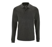 SOLS Mens Perfect Long Sleeve Pique Polo Shirt (Charcoal Marl) Cotton - Size Large