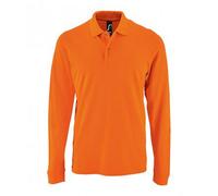 SOLS Mens Perfect Long Sleeve Pique Polo Shirt (Orange) Cotton - Size Large