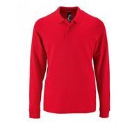 SOLS Mens Perfect Long Sleeve Pique Polo Shirt (Red) Cotton - Size Small