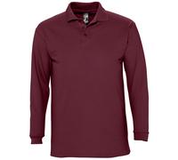 SOLS Mens Winter II Long Sleeve Pique Cotton Polo Shirt (Burgundy) - Size Medium