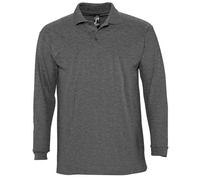 SOLS Mens Winter II Long Sleeve Pique Cotton Polo Shirt (Charcoal Marl) - Size X-Large