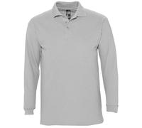 SOLS Mens Winter II Long Sleeve Pique Cotton Polo Shirt (Grey Marl) - Size Large