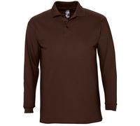 SOLS Mens Winter II Long Sleeve Pique Cotton Polo Shirt (Chocolate) - Size Medium