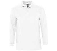 SOLS Mens Winter II Long Sleeve Pique Cotton Polo Shirt (White) - Size Medium