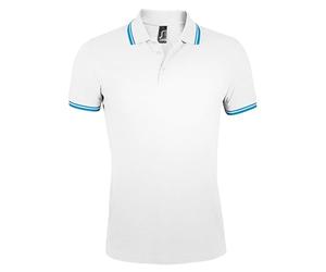 SOLS Pasadena Polo Shirt Colour White/aqua Blue Size L