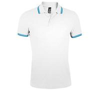 SOLS Pasadena Polo Shirt Colour White/aqua Blue Size M