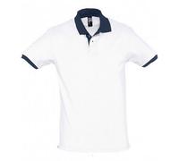 SOLS Prince Unisex Contrast Pique Short Sleeve Cotton Polo Shirt (White/French Navy) - Size X-Small