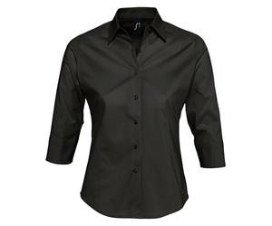 SOLS Womens/Ladies Effect 3/4 Sleeve Fitted Work Shirt (Black) - Size X-Large