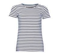 SOLS Womens/Ladies Miles Striped Short Sleeve T-Shirt (White/Navy) Cotton - Size Medium