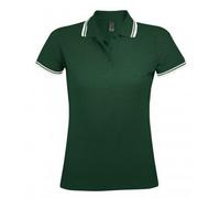 (L, Forest/White) SOLS Womens/Ladies Pasadena Tipped Short Sleeve Pique Polo Shirt