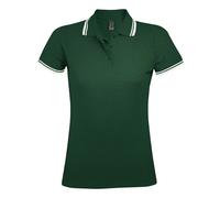 SOLS Womens/Ladies Pasadena Tipped Short Sleeve Pique Polo Shirt (Forest/White) - Multicolour Cotton - Size 2XL