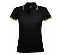 SOLS Womens/Ladies Pasadena Tipped Short Sleeve Pique Polo Shirt (Black/Lime) Cotton - Size 2XL