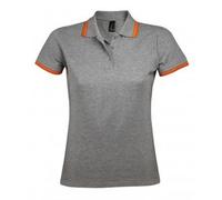 SOLS Womens/Ladies Pasadena Tipped Short Sleeve Pique Polo Shirt (Grey Marl/Orange) - Multicolour Cotton - Size X-Large