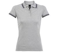 SOLS Womens/Ladies Pasadena Tipped Short Sleeve Pique Polo Shirt (Heather Grey/Navy) - Multicolour Cotton - Size X-Large