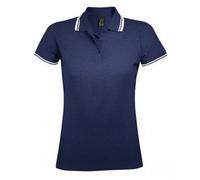 (M, French Navy/White) SOLS Womens/Ladies Pasadena Tipped Short Sleeve Pique Polo Shirt