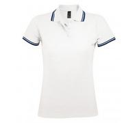 SOLS Womens/Ladies Pasadena Tipped Short Sleeve Pique Polo Shirt (White/Navy) Cotton - Size X-Large
