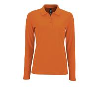 (L, Orange) SOLS Womens/Ladies Perfect Long Sleeve Pique Polo Shirt