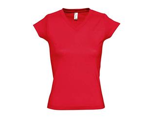 SOL'S Womens Moon V Neck T-Shirt - Red - XL