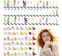 Solsew 100 Pcs Funny Bean Sprout & Duck Hair Clips Set, Rave Mixed Styles Multi-color Hair Clips, Novelty Plant and Animal Hairpins for Women Girls Music Festivals Beach Party Irish Home Christmas