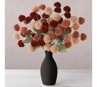 Solsew 12 Pcs Faux Kiku Flower Fall Artifical Floral Picks Fake Pompon Mums Small Chrysanthemum Ball Flower Stem Autumn Branches for Vase Table Centerpieces Wedding DIY Bouquet Decor(Sunset Blaze)