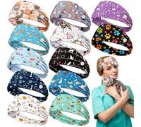 Solsew 12 Pcs Veterinary Headbands for Women Non Slip Pet Nurse Vet Tech Headbands with Buttons Paw Print Bone Twist Hair Bands for Animal Lovers Dog Mom Nurse Christmas Gifts