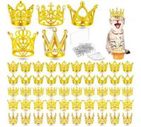 Solsew 150 Pcs Crown Cake Topper Set Include 50 Mini Crowns for Flower Bouquets Crystal Pearl Tiara Gold Princess Crown with 100 Diamond Pins for Birthday Wedding Party Baby Shower Decor
