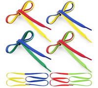Solsew 4 Pair Dual Colored Tying Aid Learning Shoelaces Learn to Tie Shoelaces for Early Learning Teaching Educational, Green Series, about 39.76 x 0.39 inches
