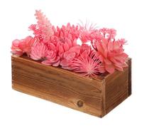 Solsew Assorted Artificial Succulent Arrangement Plants in Rustic Burnt Wood Rectangular Planter Box Faux Succulent Centerpiece for Table Home Garden Windowsill Greenery Decor (Pink,Blush Style)