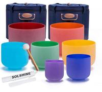 SOLSHINE Set of 7 Colored Crystal Singing Bowl 6''-12'' For Meditation Sound Healing with 2 Travel Carry Case Bag and Singing Bowl Mallets