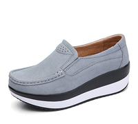 Solshine Women's Suede Leather Platform Wedge Heel Light Weight Slip On Loafers Casual Shoes Grey 5UK