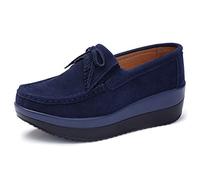 Solshine Women's Suede Leather Platform Wedge Heel Tassel Slip On Loafers Casual Shoes Dark Blue4, 3UK