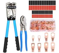 Solsop Battery Cable Crimper Tool for AWG 10, 8, 6, 4, 2, 1/0 Gauge Electrical Lug, Battery Lug Crimping Tool with 60PCS Copper Wire Lugs and Heat Shrink Tubing, Cable Cutter