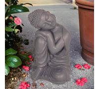 SOLSTICE SCULPTURES Buddha Crouching Statue, FIBRE-CLAY, Grey Shimmer, 37cms