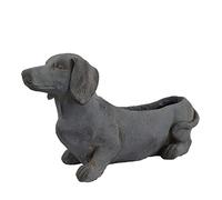 SOLSTICE SCULPTURES Sausage Dog Garden Planter, Fibre-Clay, Blue Iron Effect, 30cm