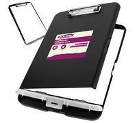SOLSTM Clipboard with Storage - Plastic, Size A4 Clipboard Folder with Wall Hanging Hole - Lightweight Clipboard Storage Box with Stationery Compartment Ideal for Schools, Nurses, Office (Black, A4)