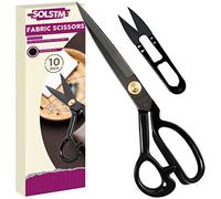 SOLSTM Fabric Scissors - 10 Inch High Carbon Steel Razor Sharp Scissors for Sewing & Tailoring, Ergonomic Dressmaking Scissors for Fabric Cutting, Leather, Carpet, Material - With Thread Snips (Black)