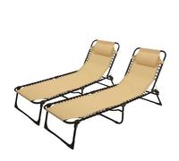 Solterra Garden Sun Lounger with Headrest - Two Pack - Adjustable Reclining Outdoor Garden Chair - Durable & Lightweight Recliner for Patio, Beach, Camping - 189x80x56cm - Beige