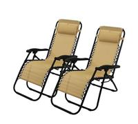 Solterra Zero Gravity Chair Two Pack Reclining Garden Sun Lounger with Headrest (Beige)