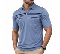 Soltice Men's Short Sleeve Polo Shirts with Chest Pocket, Striped Blouson Shirts with Collar Made of Cotton Mix (M to 3XL), [P2] Steelblue, L