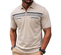 Soltice Men's Short Sleeve Polo Shirts with Chest Pocket, Striped Blouson Shirts with Collar Made of Cotton Mix (M to 3XL), [P2] Beige, 3XL