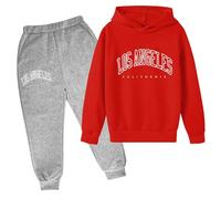 SoLu DAY8 Boys Tracksuit Set Age 3-14 Years Los Angeles Winter Long Sleeve Hoodie Pullover Sweatshirt and Pants Clothing Sets Child Kids Teens 2 Piece Fall Casual Running Jogging (Red, 11-12Years)