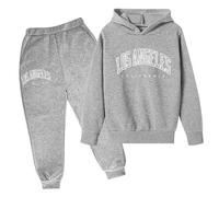SoLu DAY8 Boys Tracksuit Set Age 3-14 Years Los Angeles Winter Long Sleeve Hoodie Pullover Sweatshirt and Pants Clothing Sets Child Kids Teens 2 Piece Fall Casual Running Jogging (Grey, 4-5Years)