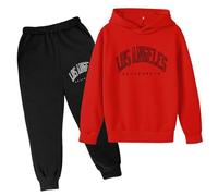 SoLu DAY8 Boys Tracksuit Set Age 3-14 Years Los Angeles Winter Long Sleeve Hoodie Pullover Sweatshirt and Pants Clothing Sets Child Kids Teens 2 Piece Fall Casual Running Jogging (Red-a, 9-10 Years)