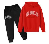 SoLu DAY8 Boys Tracksuit Set Age 3-14 Years Los Angeles Winter Long Sleeve Hoodie Pullover Sweatshirt and Pants Clothing Sets Child Kids Teens 2 Piece Fall Casual Running Jogging (Red-b, 11-12 Years)