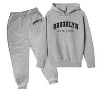 SoLu DAY8 Boys Tracksuit Set Letter Printed 3-13 Years Fall Winter Long Sleeve Hoodie Pullover Sweatshirt and Pants Clothing Sets Child Kids Teens 2 Piece Casual Jogging Running (Grey, 12-13 Years)