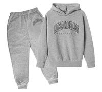 SoLu DAY8 Boys Tracksuit Set Long Sleeve Hoodie Pullover Sweatshirt and Pants Clothing Sets Child Kids Teens 2 Piece Fall Winter Casual Jogging Running Letter Printed 3-13 Years (Grey, 11-12 Years)