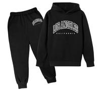 SoLu DAY8 Boys Tracksuit Set Long Sleeve Hoodie Pullover Sweatshirt and Pants Clothing Sets Child Kids Teens 2 Piece Fall Winter Casual Jogging Running Letter Printed 3-13 Years (Black, 12-13 Years)