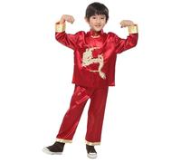 SoLu DAY8 Chinese Clothing Tang Suit Boys Age 1-13 Years Fashion Graphic Clothing Kids Full Set Boys 2 Piece Long Sleeved Shirts and Trousers Cartoon National Costumes (Red, 6-7 Years)