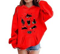 SoLu DAY8 Christmas Hooded Kids Girls Age 3-10 Years Trendy Graphic Cat Christmas Sweatshirt for Girls Winter Long Sleeve Xmas PuLover Tops Cute Cartoon Comfy Casual Athletic Blouse (Red, 9-10 Years)
