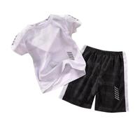 SoLu DAY8 Clothing Kids Boys Set Age 1-14 Years Funny Graphic Summer Tracksuit Full Set Teenage Boys 2 Piece Shorts and T Shirts Short Sleeve Cute Cartoon Casual Jogging Running (White, 6-7 Years)